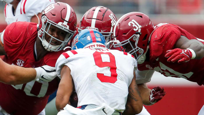Alabama defenders swarm Ole Miss's Jerrion Ealy